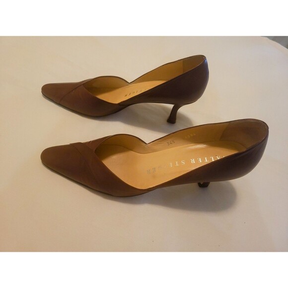 Vintage Walter Steiger Brown Leather Pumps 8.5 B Italy Kitten Heel Shoes - Picture 1 of 10